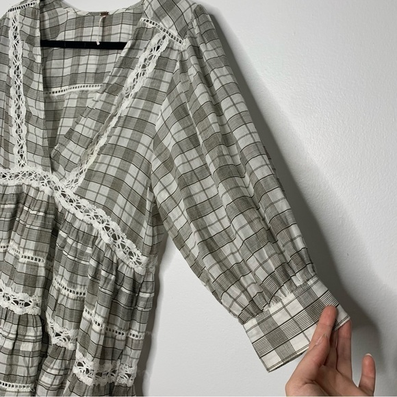 Free People time out lace green plaid tunic top - Picture 5 of 11